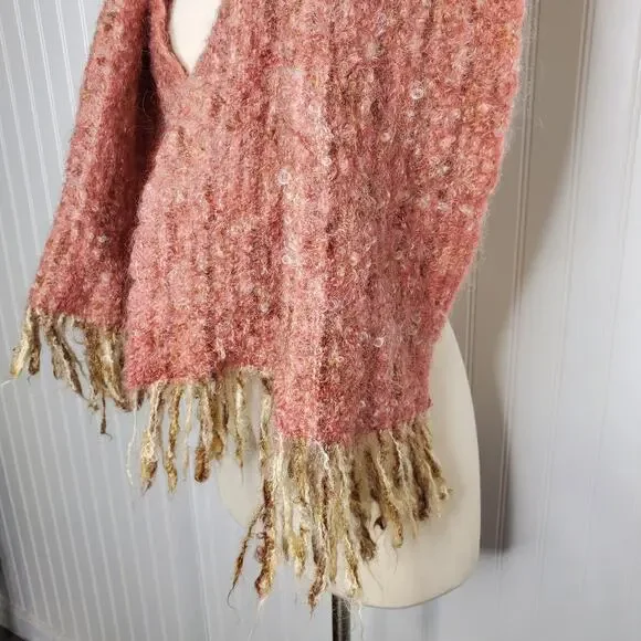 Thornhill Hand Weavers Pink Wool Scarf Fringe Soft Handmade 70s England Soft - Picture 5 of 10